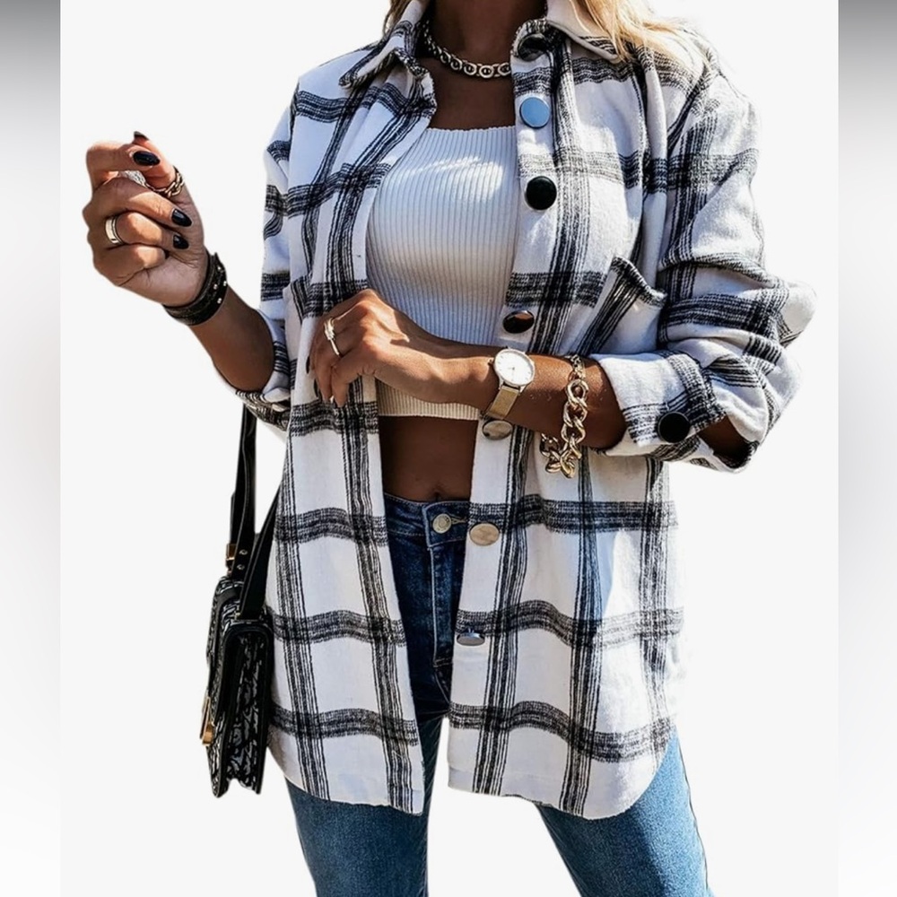Black and white flannel shacket